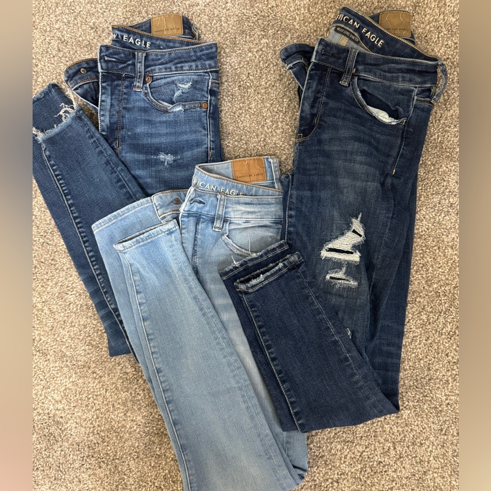 BUNDLE- American Eagle Women's Distressed Skinny Jeans - Dark and Light Blue
